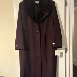 Anne Klein Cashmere Blend Overcoat with Removable Faux Fur Collar
